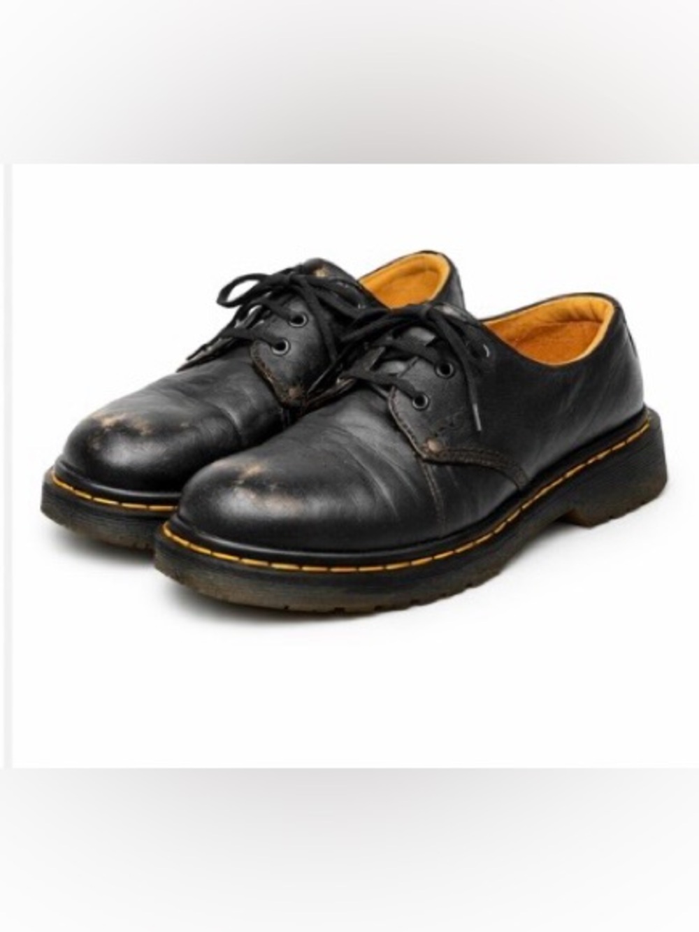 Vtg Dr. Martens 1461  Rare Wavy Tactical Sole MIE Black Grained Leather Oxfords